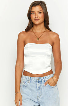 Ember Elegance Satin Corset Top | White