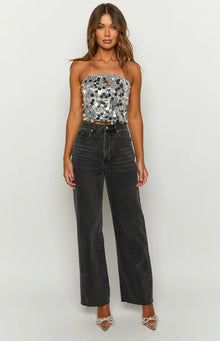 Emiko Sequin Crop Top | Silver