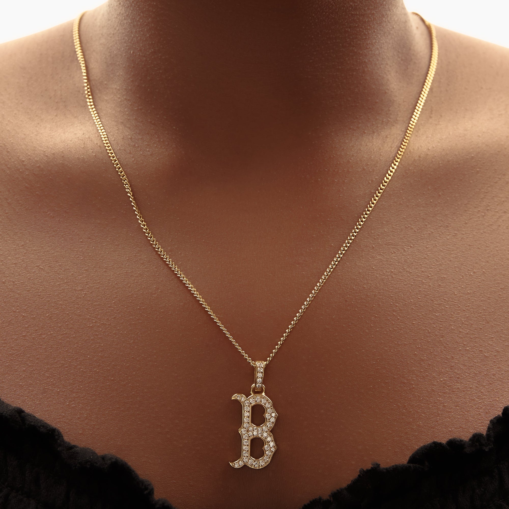 Boston Red Sox Large Iced Out Pendant Necklace | Gold Vermeil & Sterling Silver