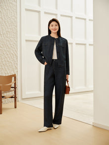 Textured Straight Pants | Navy