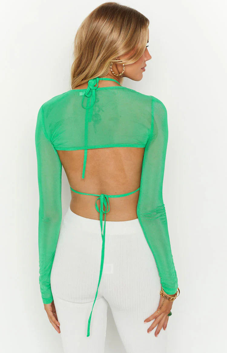 Enya Mesh Bra and Crop Set | Green