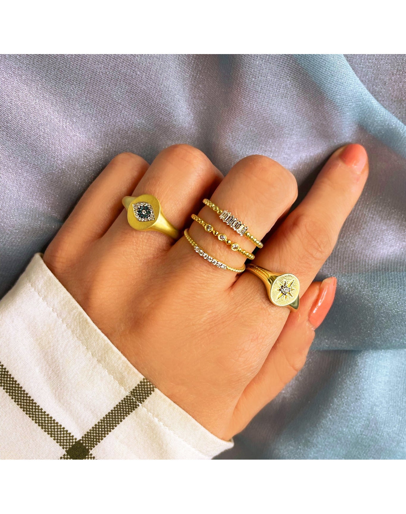 Evil Eye Signet Diamond Ring | 14K Yellow Gold