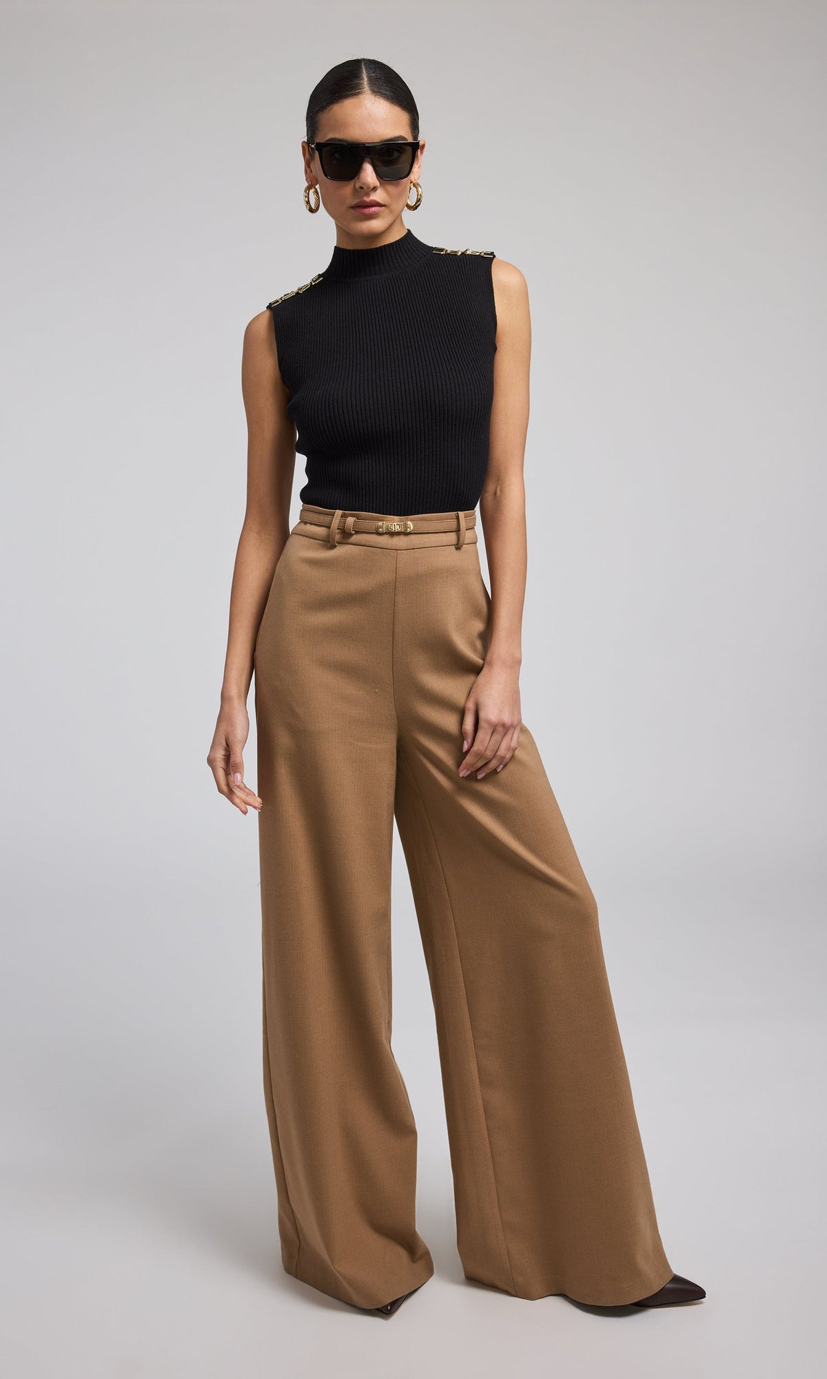Johanna Suiting Turn-Lock Belted Pants | Camel
