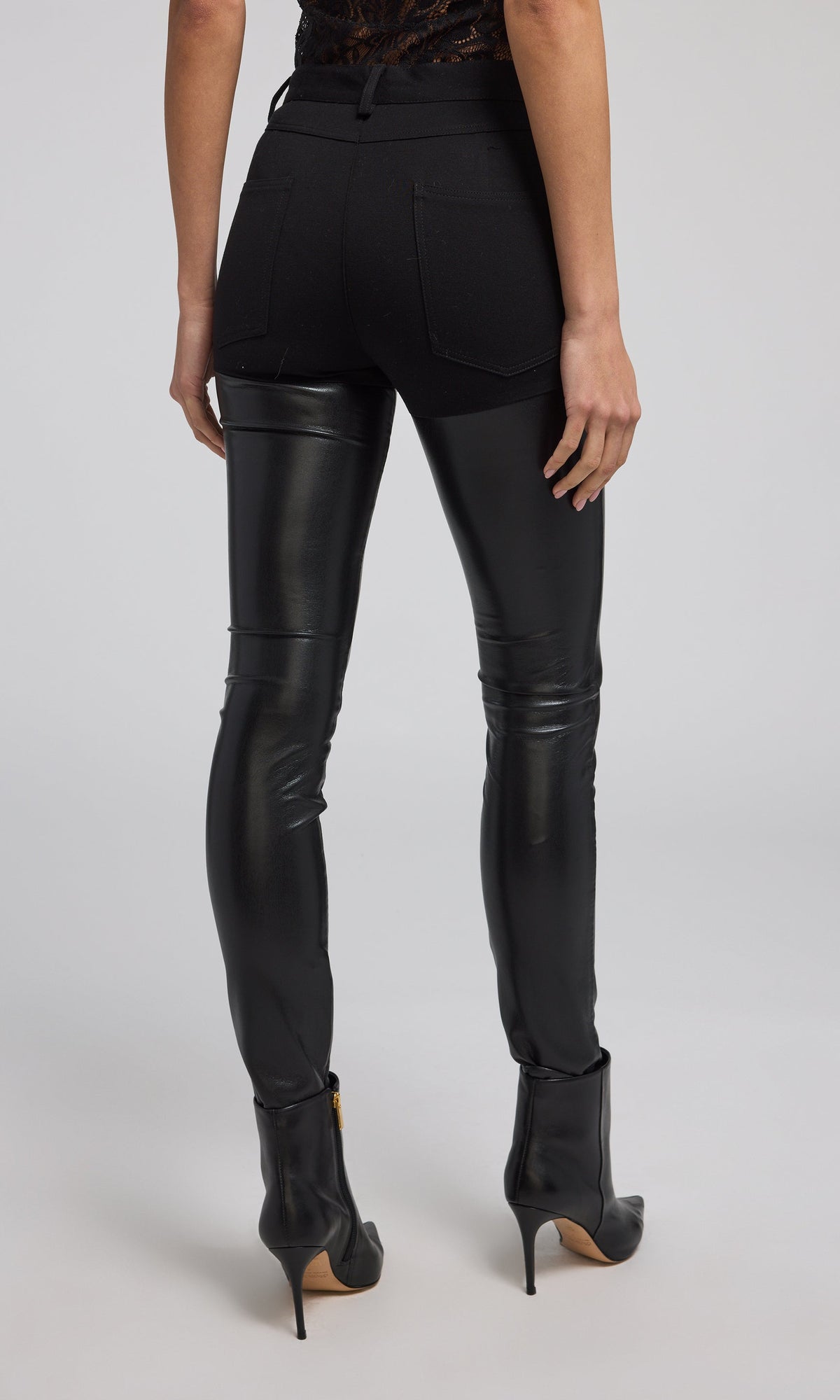 Petra Vegan Leather Combo Ponte Pant | Black