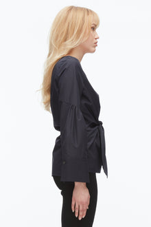 Tie Front Poplin Shirt | Midnight