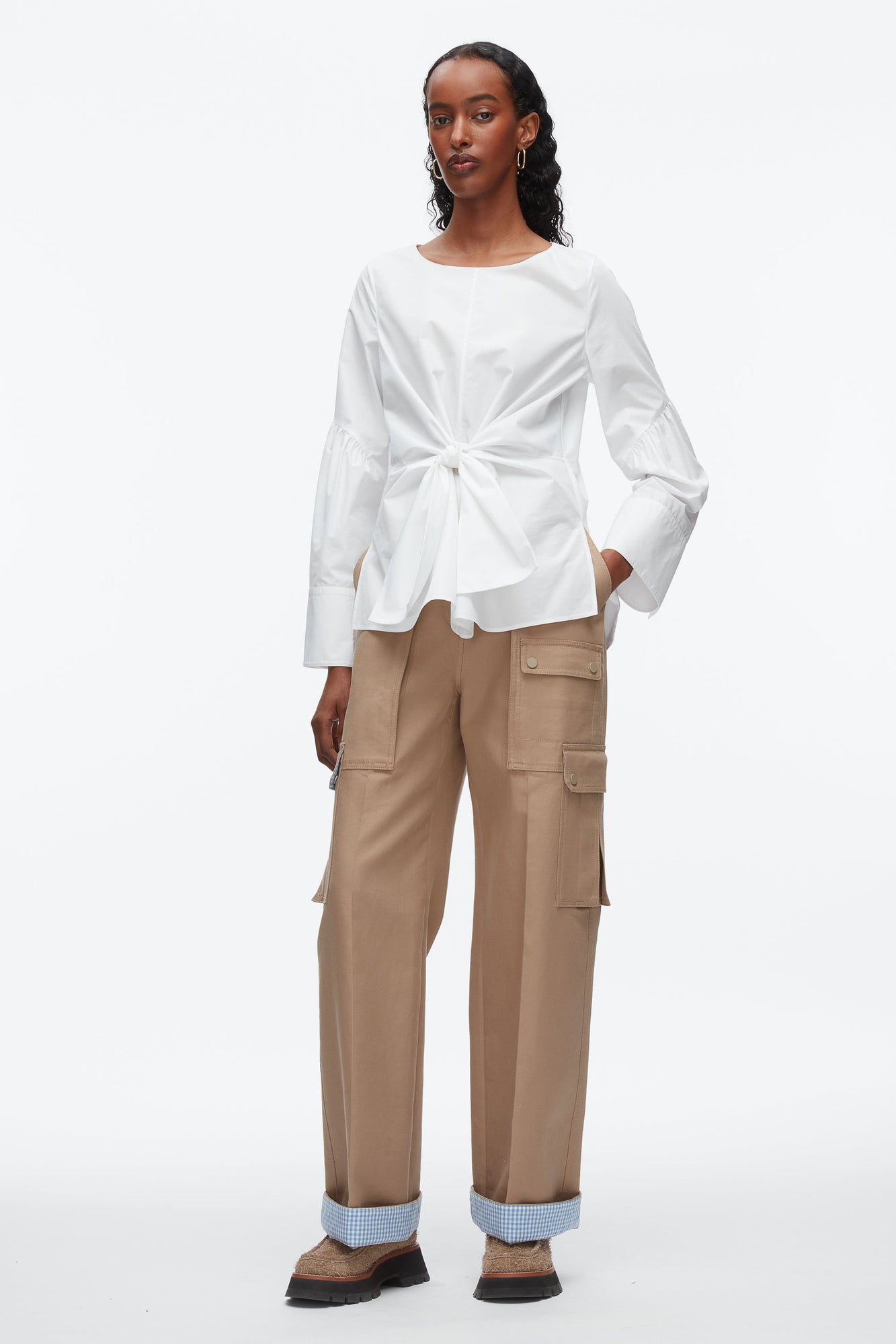 Tie Front Poplin Shirt | White