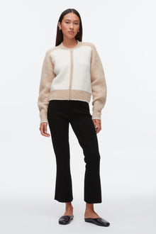 Colorblock Zip Cardigan | Ivory/Beige