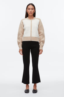 Colorblock Zip Cardigan | Ivory/Beige