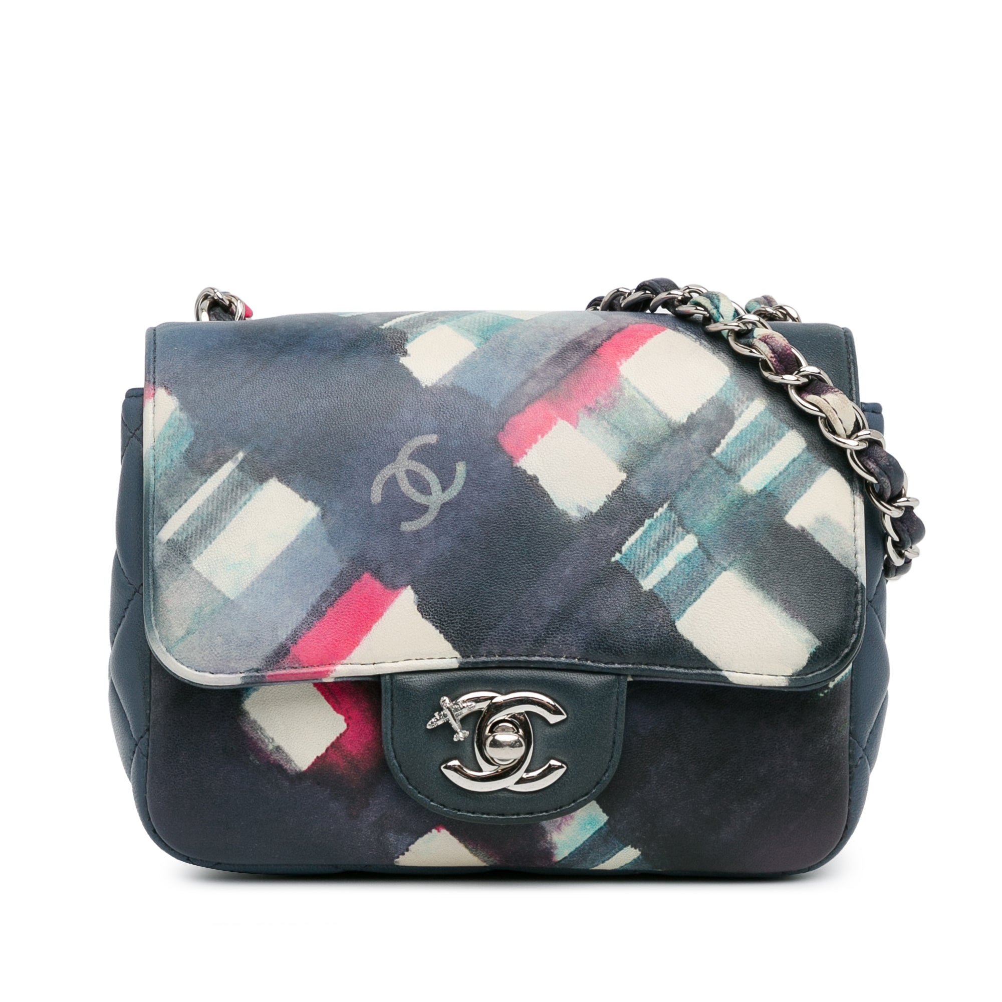 Chanel | Pre-Owned Mini Square Classic Calfskin Airline Flap | Blue/Dark Blue