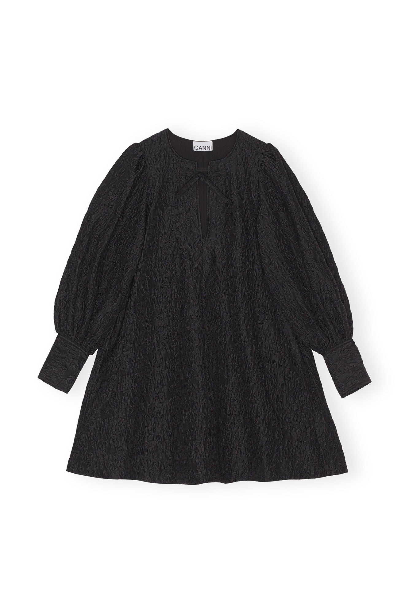 Jacquard Organza A-shaped Mini Dress | Black