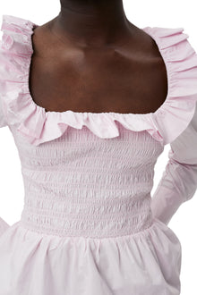 Cotton Poplin Open-neck Smock Blouse | Light Lilac