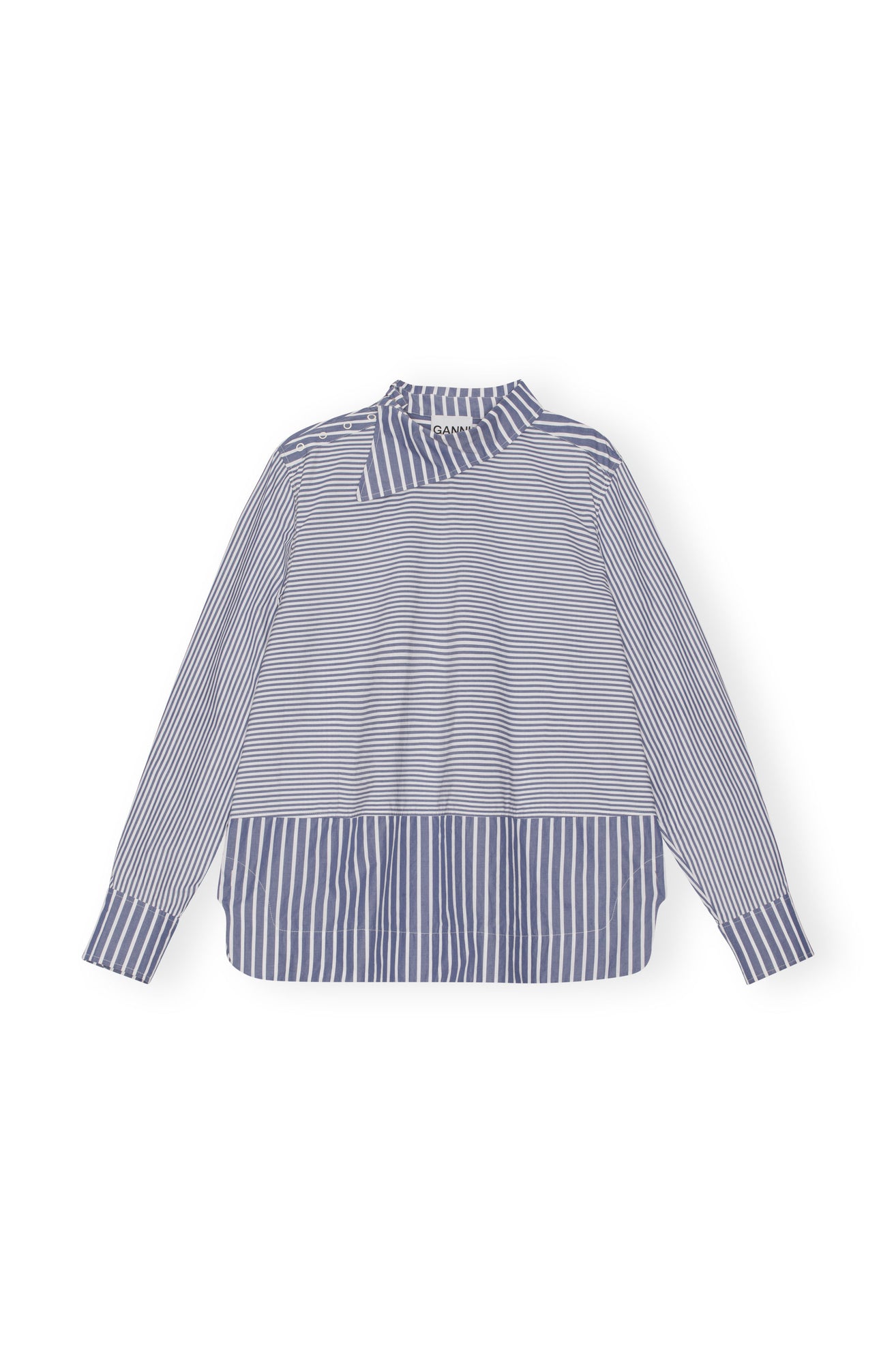 Stripe Cotton Asymmetrical Collar Shirt | Gray Blue