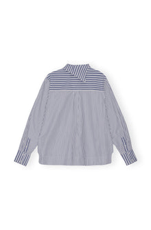 Stripe Cotton Asymmetrical Collar Shirt | Gray Blue