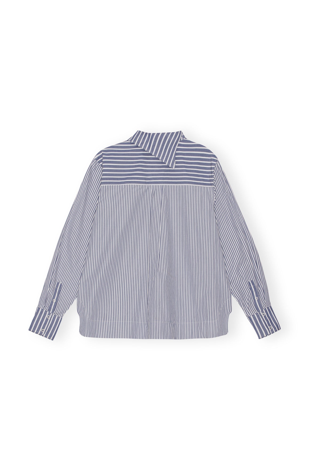 Stripe Cotton Asymmetrical Collar Shirt | Gray Blue