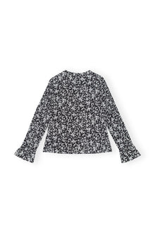 Printed Crepe O-neck Blouse | Black