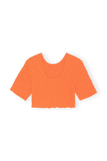 Cotton Poplin O-neck Cropped Smock Top | Vibrant Orange
