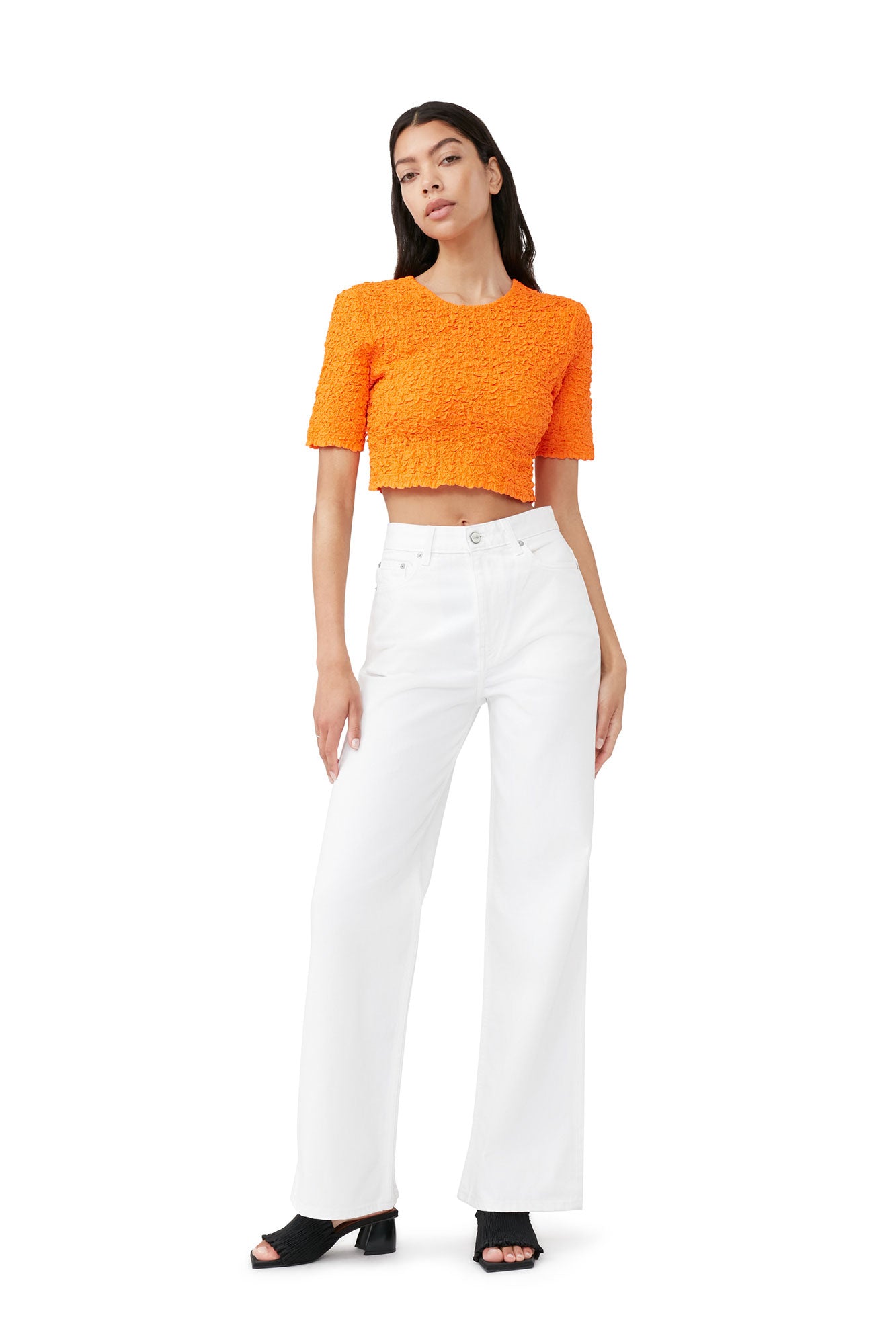 Cotton Poplin O-neck Cropped Smock Top | Vibrant Orange