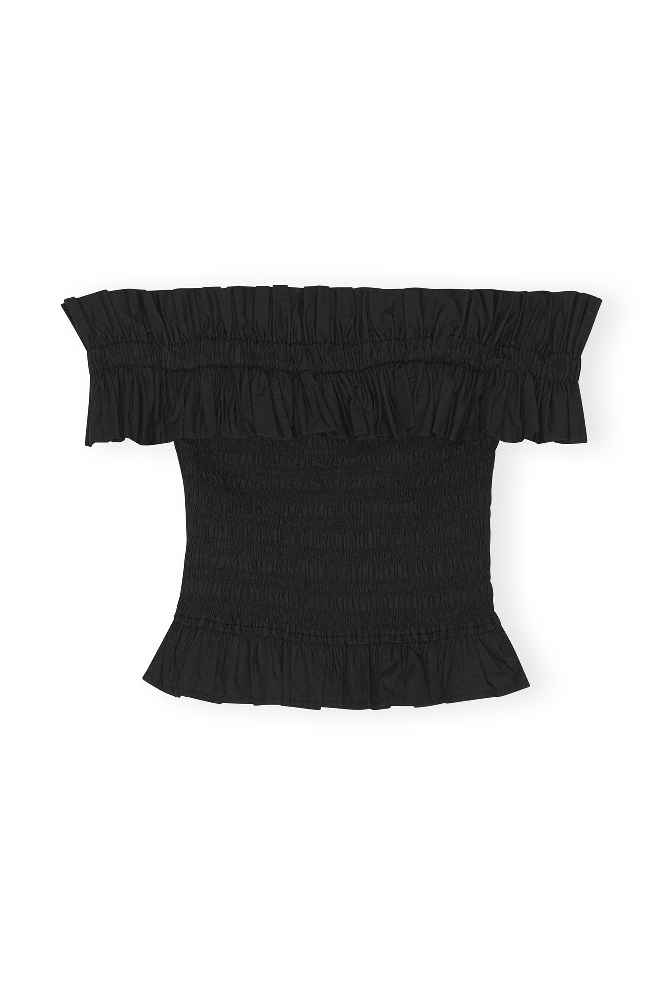 Cotton Poplin Off-shoulder Smock Top | Black