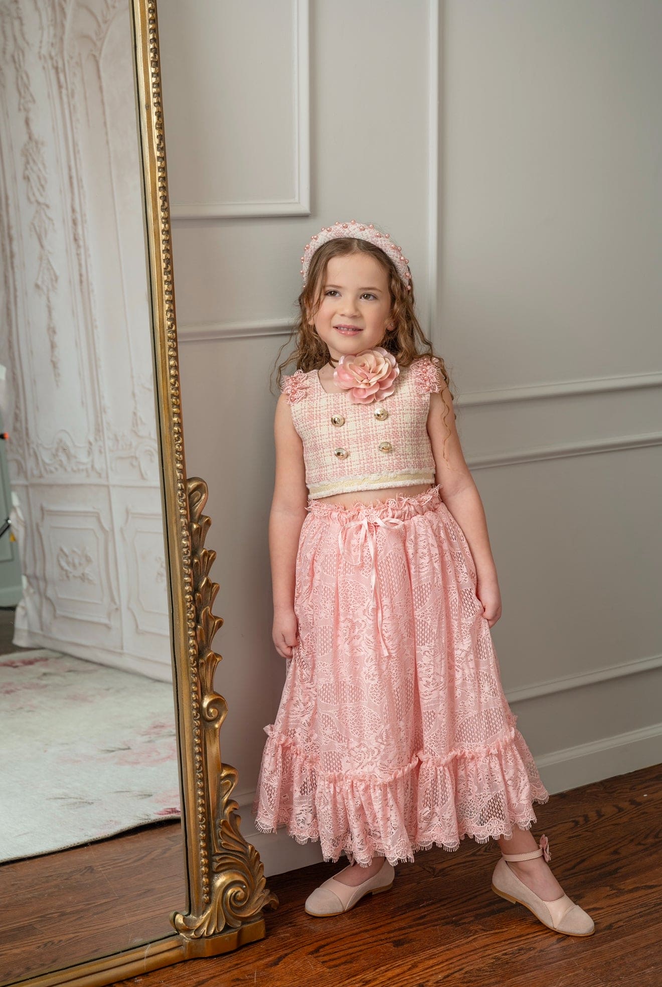 Baby Girls | Molly Tweed Top and Lace Skirt Set | Pink