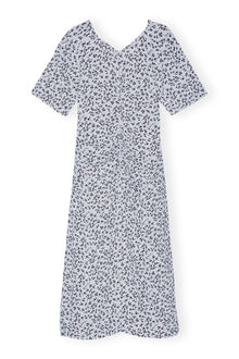 Printed Crepe Gathered U-neck Midi Dress | Heather