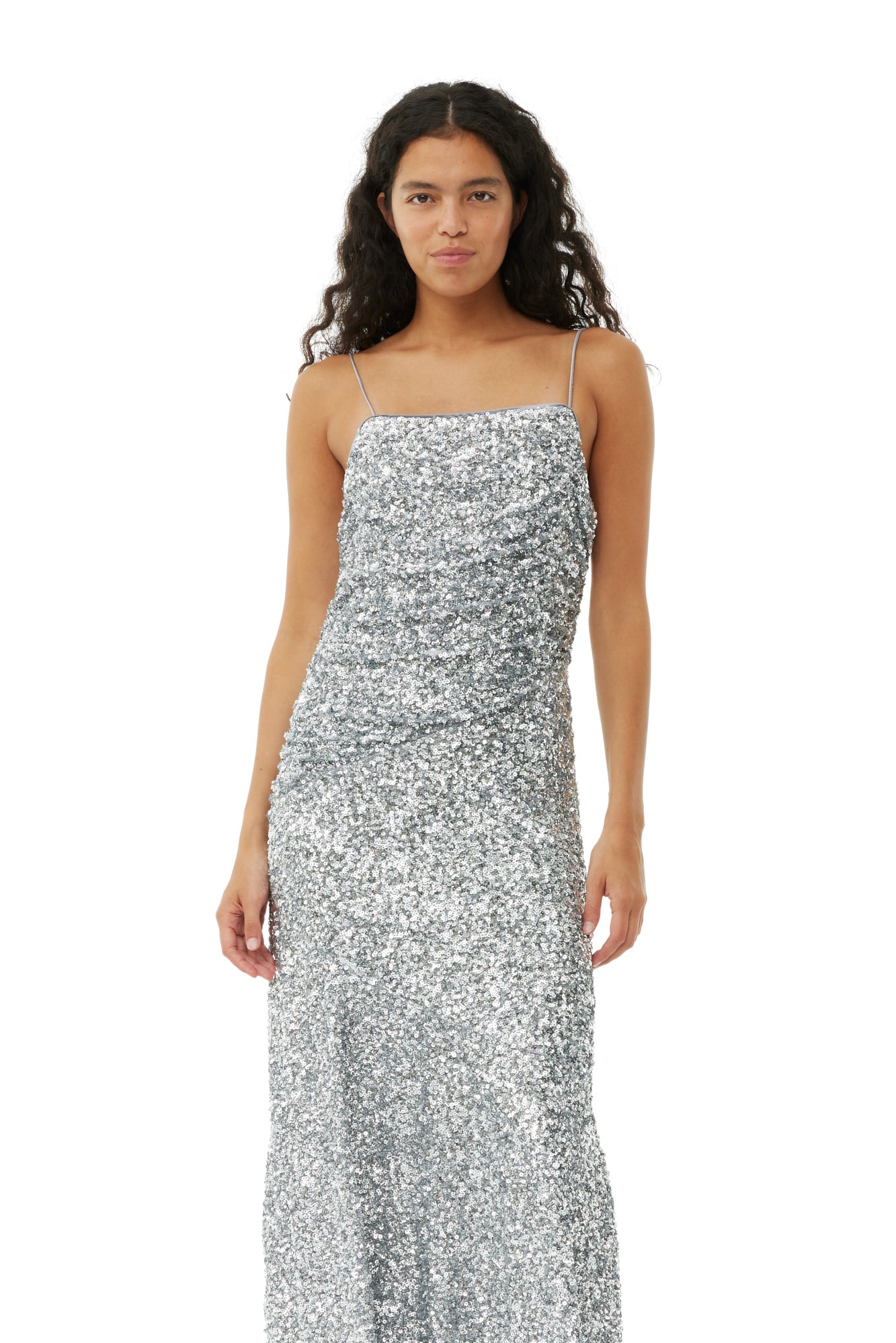 3D Sequins Long Slip Dress | Silver