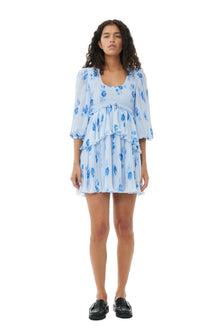 Pleated Georgette Flounce Smock Mini Dress | Heather