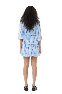 Pleated Georgette Flounce Smock Mini Dress | Heather