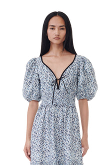 Printed Cotton Long Smock Dress | Glacier Lake