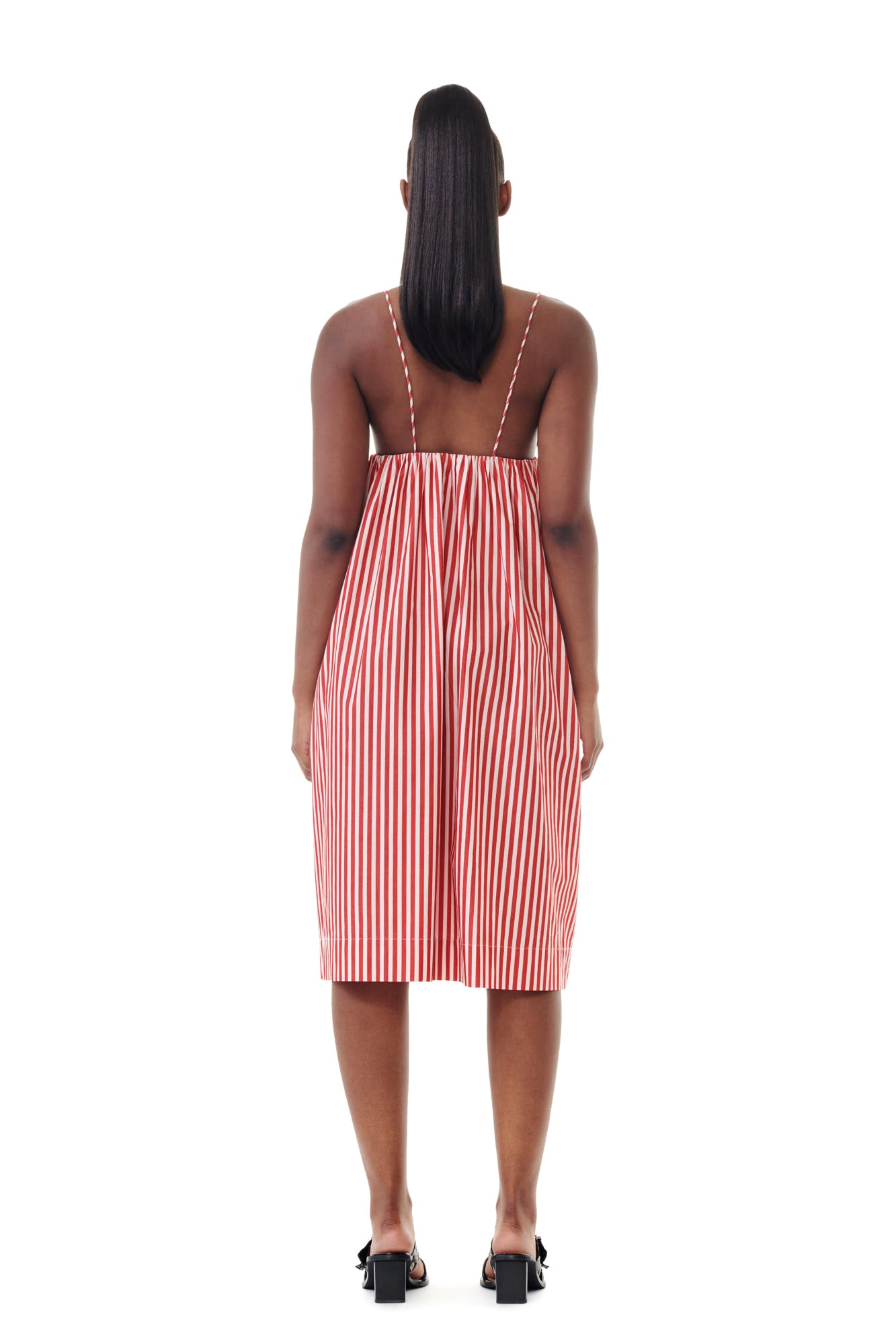 Stripe Cotton Strap Midi Dress | Barbados Cherry