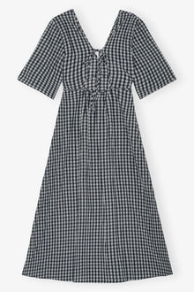 Seersucker Check V-neck Long Dress | Egret