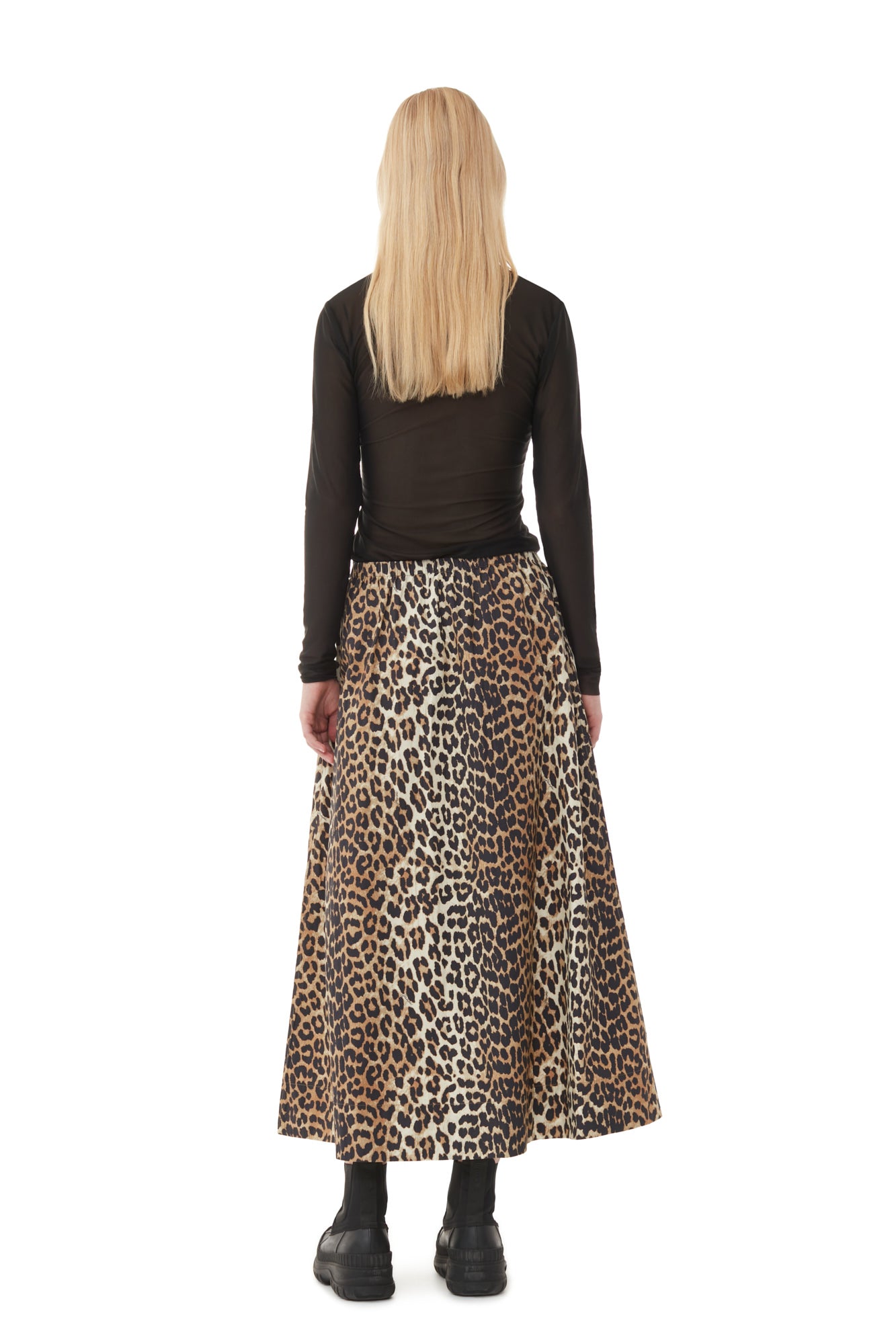 Printed Cotton Elasticated Maxi Skirt | Leopard