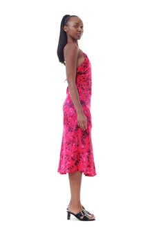 Printed Satin Midi Dress | Raspberry Wine