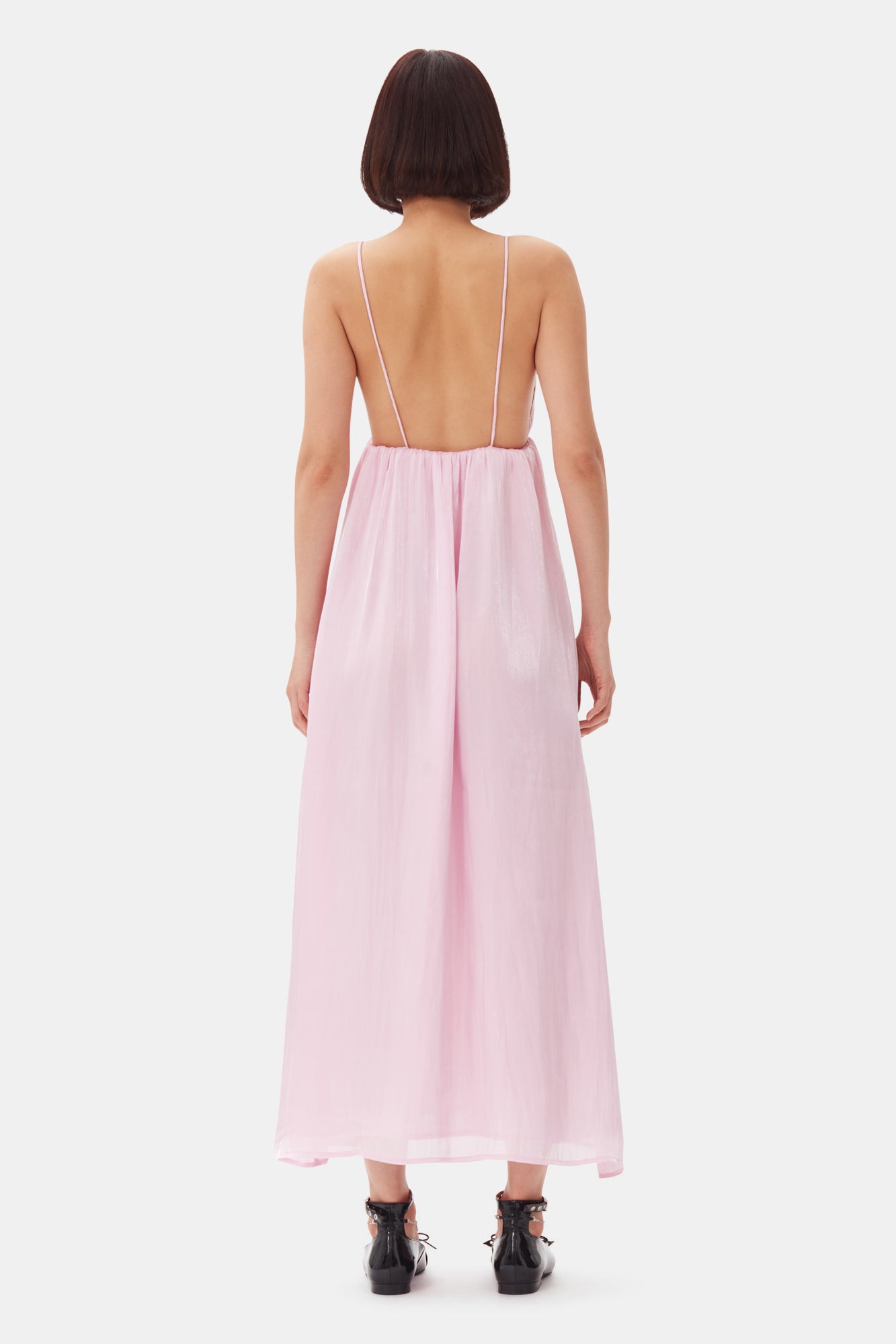 Changeant Satin Strap Dress | Chalk Pink