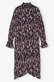 Pleated Georgette Ruffle Collar Midi Dress | Phantom