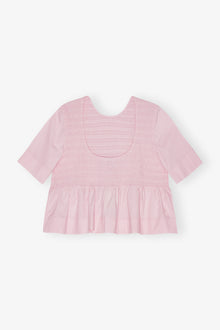 Cotton Poplin Open Back Smock Blouse | Chalk Pink
