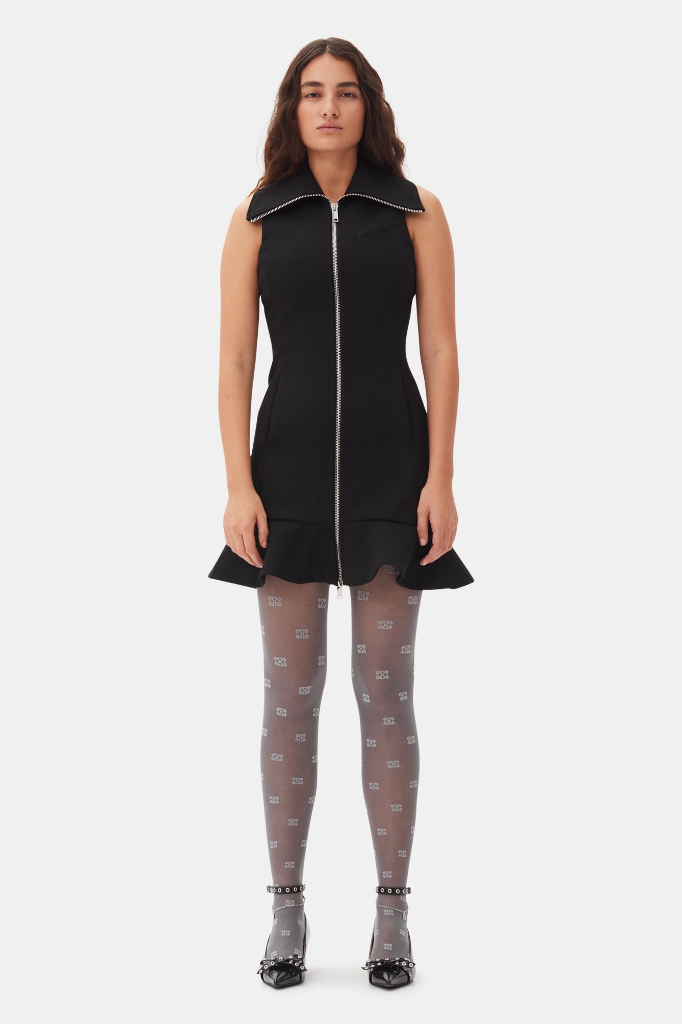 Bonded Crepe Zip-Closure Mini Dress | Black