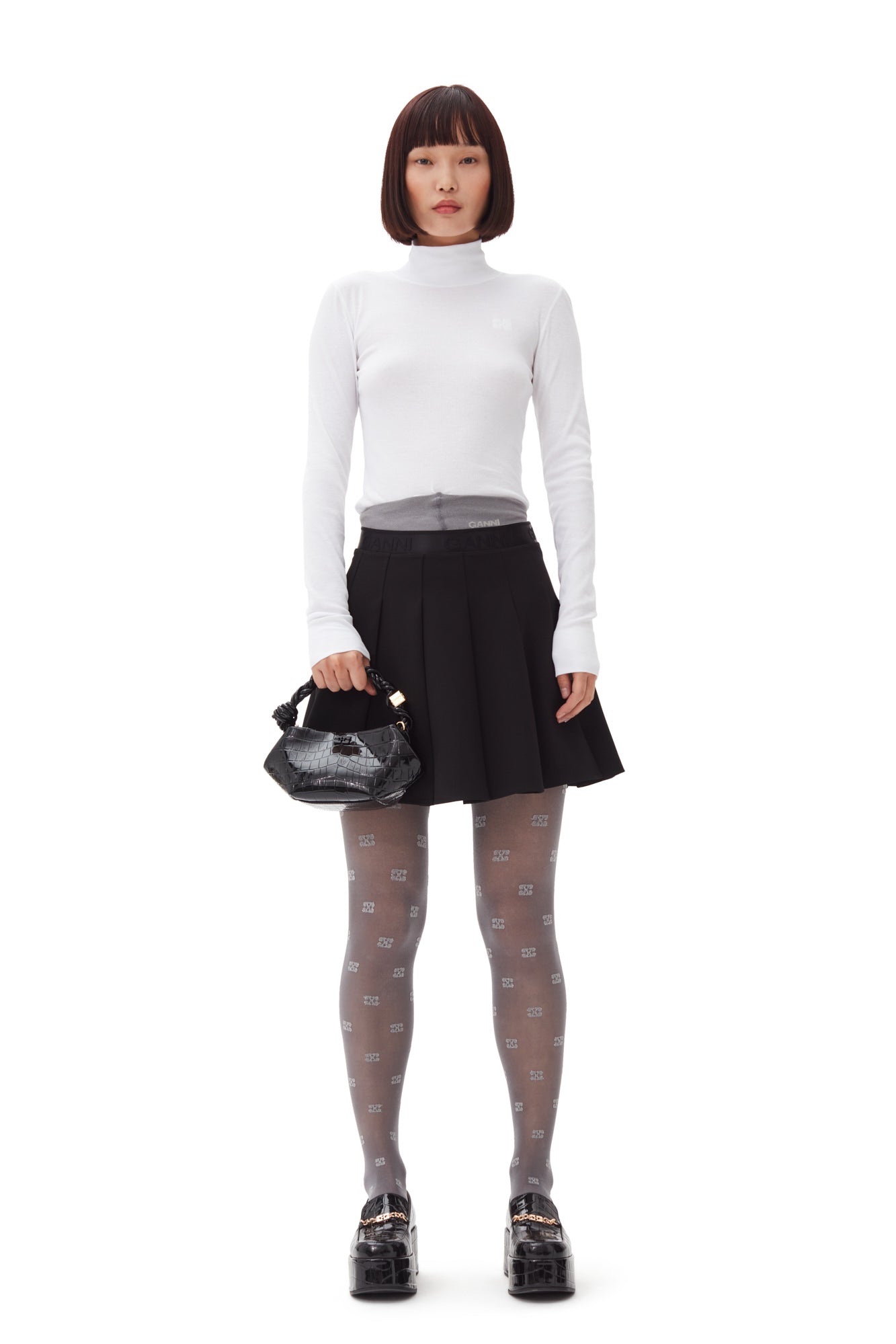 Light Twill Pleated Mini Skirt | Black