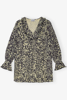 Pleated Georgette Flounce Neck Mini Dress | Lemon Icing