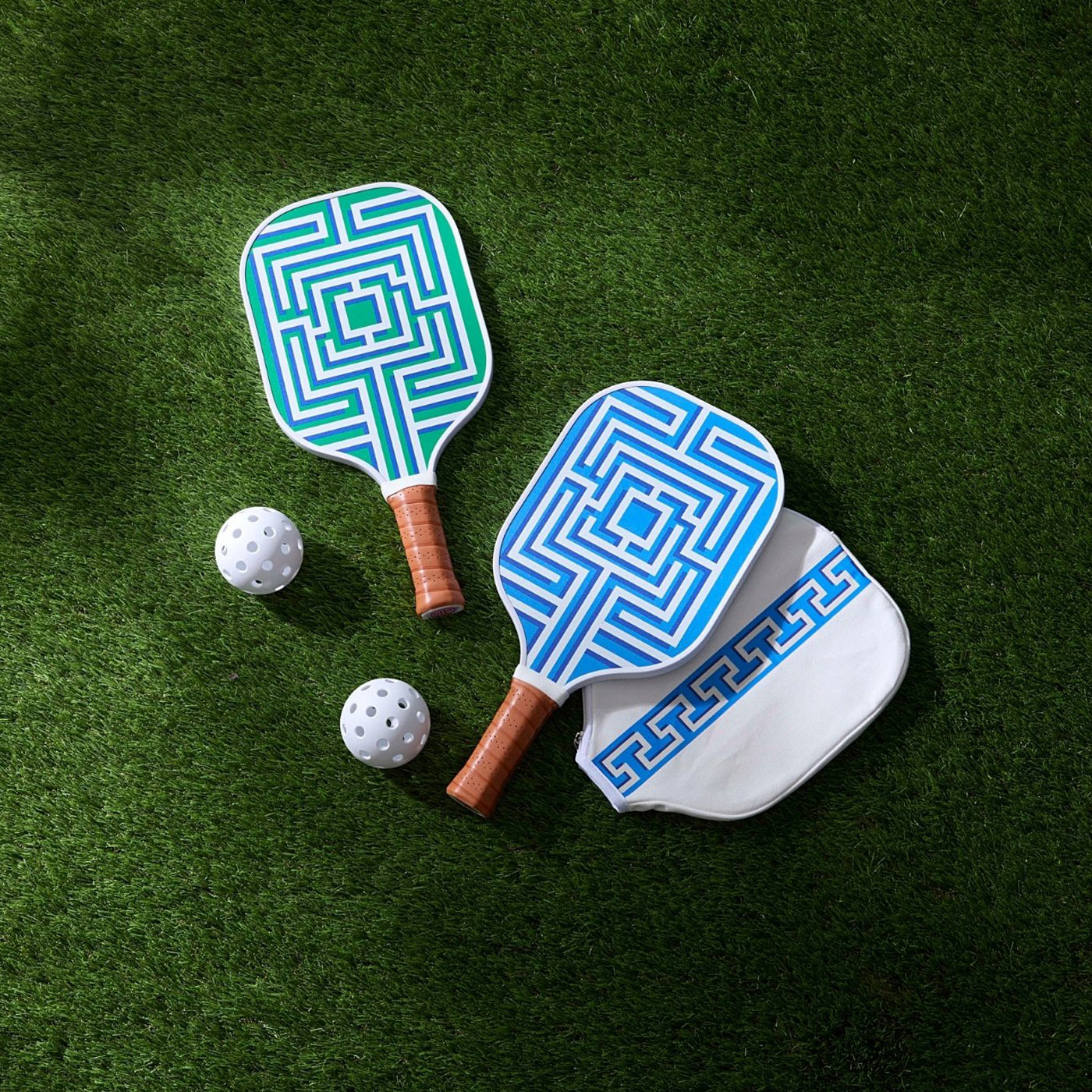 Labyrinth Pickleball Set with paddle cover - styled view