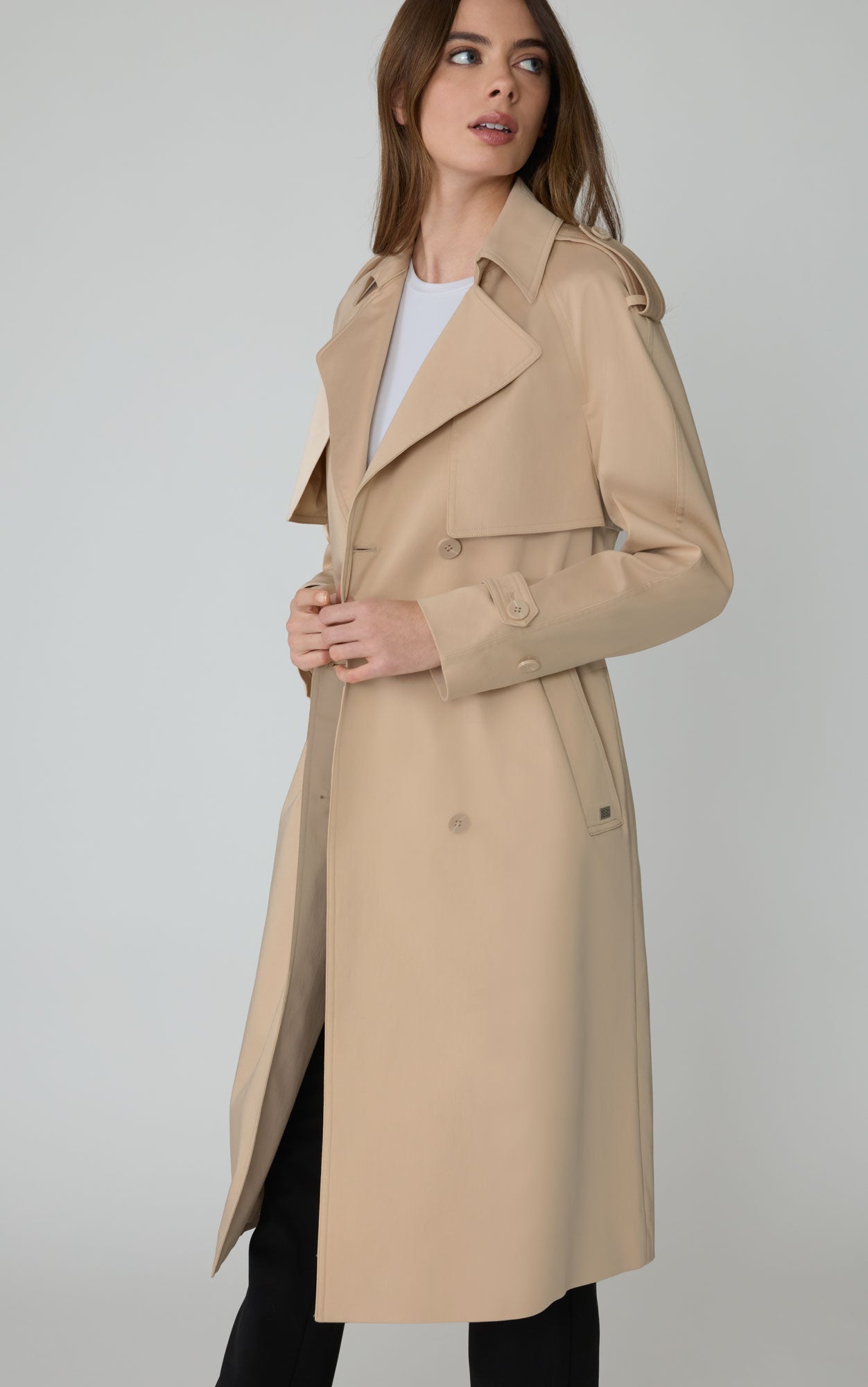 Fabiola Stretch Cotton Trench | Almond