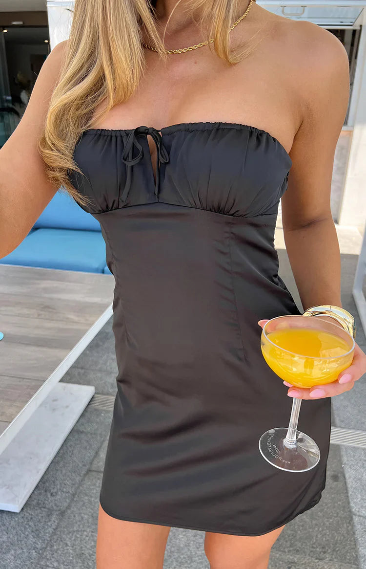 Faith Satin Strapless Mini Dress | Black