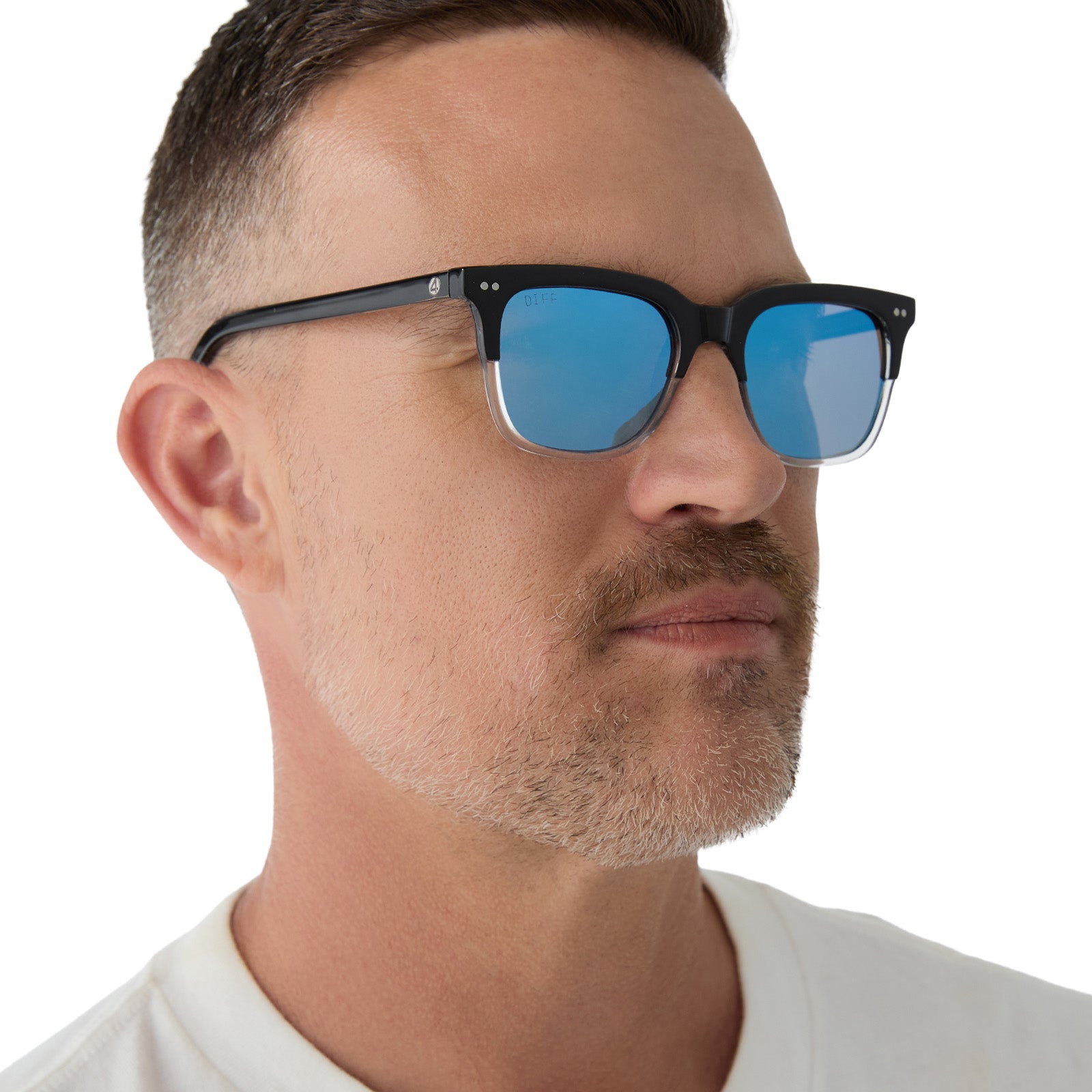 Unisex | Mr. Fantastic Sunglasses | Retro Black To Clear Gradient | Quantum Blue Polarized Lenses