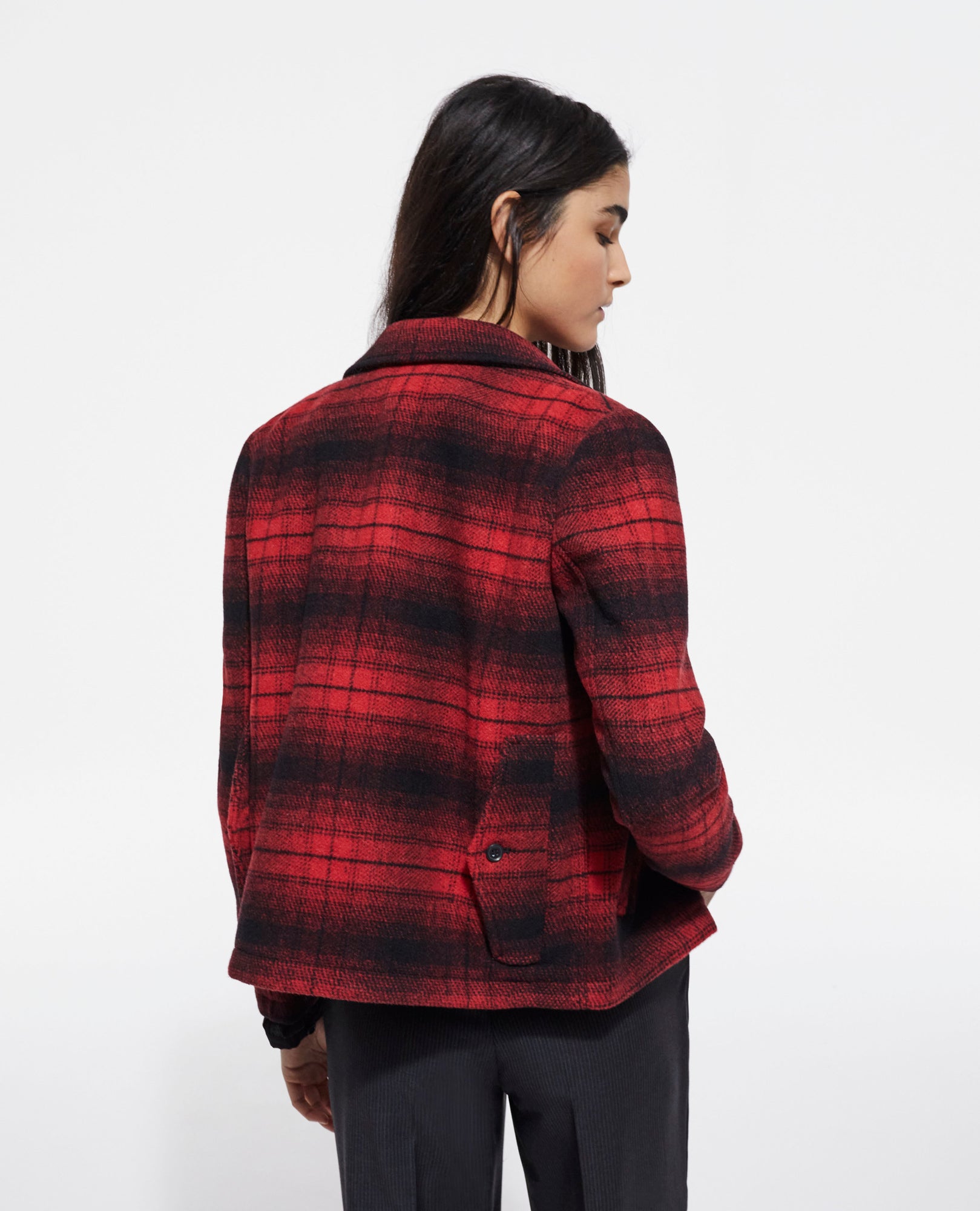 Wool Jacket With Check Motif | Women | Red x Black