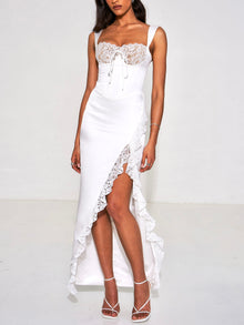 Freddie Lace Satin Maxi Corset Dress | White