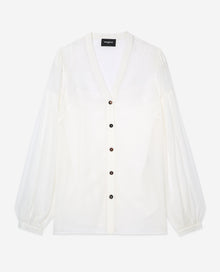 Loose V-Neck Buttoned Shirt | Women | Ecru