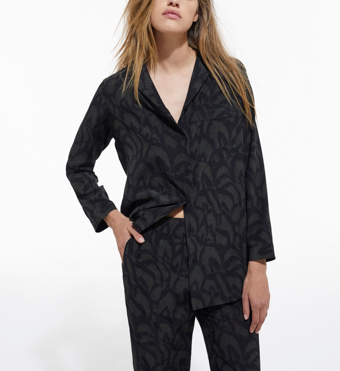 Printed Silk Shirt | Women | Khaki Black