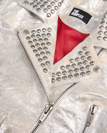 Studded Silver Leather Jacket | Women | 52 Argent Vieilli Corne