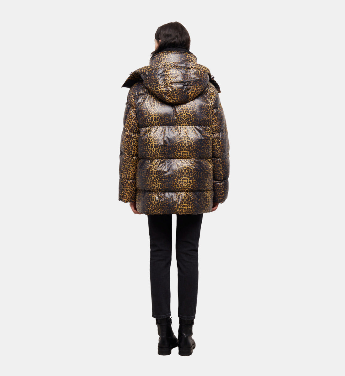 Print Oversized Down Jacket With Straps And Logo | Women | Leopard