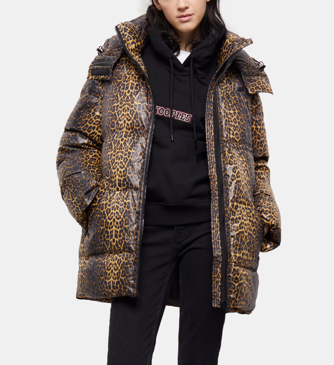 Print Oversized Down Jacket With Straps And Logo | Women | Leopard