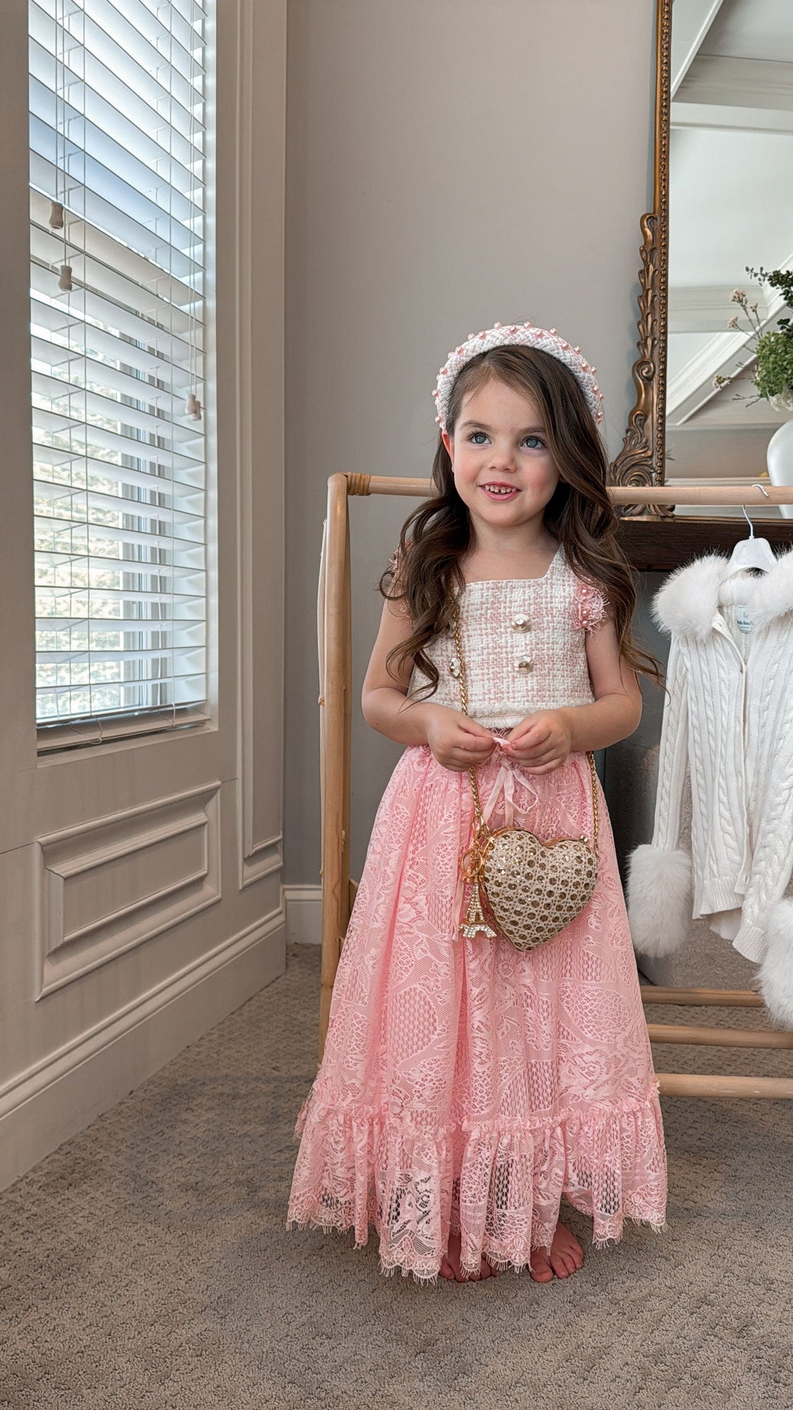 Baby Girls | Molly Tweed Top and Lace Skirt Set | Pink